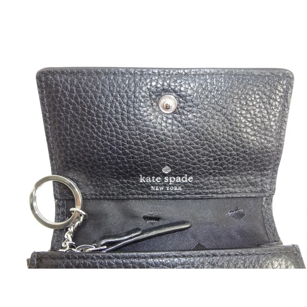 Kate Spade New York Small Flap Bifold Compact‎ Wallet in Black Pebbled Leather